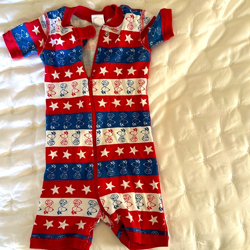 Kids zip up shortie pj snoopy peanuts red white blue